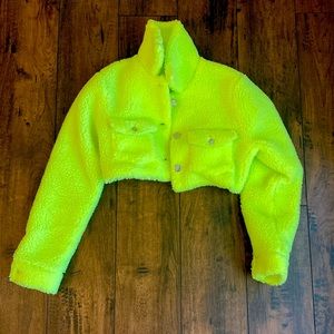 Neon Sherpa Cropped Jacket